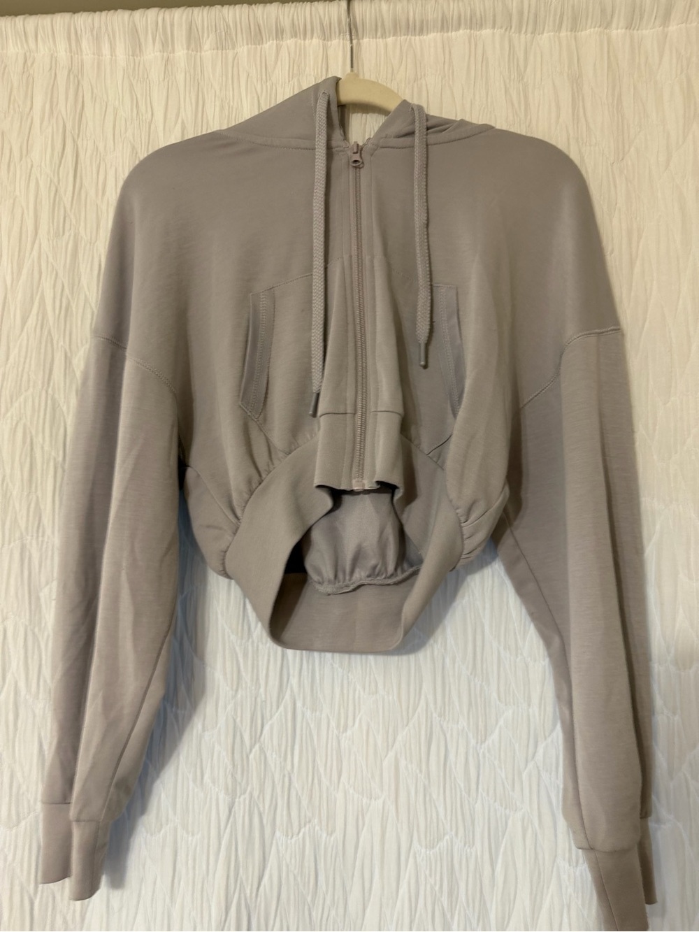 Cropped Zip-Up Hoodie in Taupe